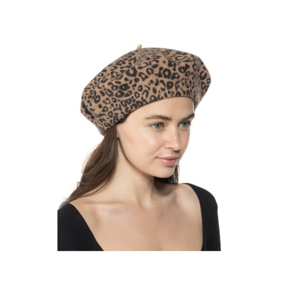 NWT I.N.C International Concepts Women’s Leopard Print Wool Blend Beret hat … - Picture 2 of 7